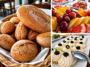 three pictures of different types of bread and fruit at Pasja Dom Wypoczynkowy Świeradów - Zdrój w górach in Świeradów-Zdrój