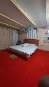 a bedroom with a large bed on a red carpet at Keyangjhiri Eco Resort, Lama, Bandarban in Bāndarban