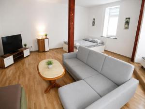 a living room with a couch and a table at Apartmány Pražská in Ústí nad Labem