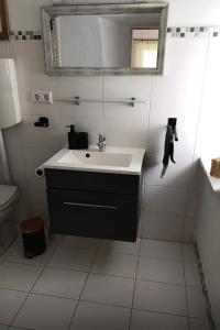 a bathroom with a sink and a toilet at Ferienwohnung Storck in Bad Bleiberg