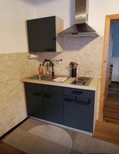 a small kitchen with a sink and a stove at Ferienwohnung Storck in Bad Bleiberg +22 photos