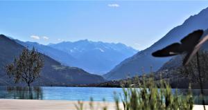 a view of a lake with mountains in the background at Hotel Panorama in Schenna