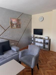 a living room with a couch and a tv at Green Garden Apartments in Surčin