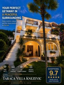 a magazine cover of a house with a palm tree at Apartman Taraca Villa Knezevic in Herceg-Novi