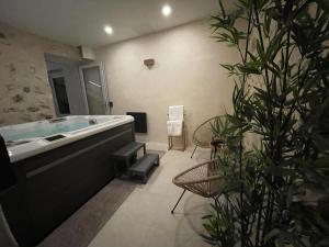 a bathroom with a tub and a chair and plants at Demeure BelPel - Appartement Daurel in Bessan
