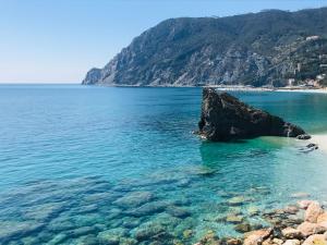 a rock in the water next to a beach at Villa Gioia Agriturismo in Monterosso al Mare