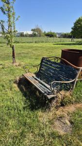 a park bench sitting in the grass in a field at Haus Tausendschön in Torgelow