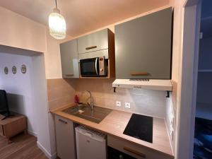 a kitchen with a sink and a microwave at Palma Verde - centre ville - wifi in Niort +3 photos
