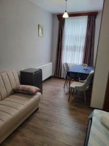 a living room with a couch and a table at Guesthouse Vashlovani in Lagodekhi