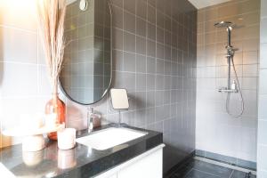 ein Badezimmer mit Waschbecken und Spiegel in der Unterkunft Weynhoven in Brecht