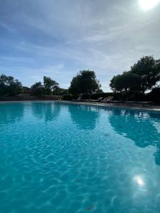 a large pool of blue water with trees in the background at Villa Léonie in Bonifacio