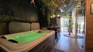 a large bathroom with a tub with green water at Botanica - Private Spa in Saint-Quentin +21 photos