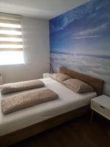 a bedroom with a large bed with a window at Apartman Katedrala in Sarajevo
