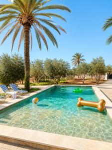 a swimming pool with a palm tree in the background at Maison Ile d'Olive in Midoun
