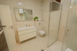 a bathroom with a toilet and a sink and a shower at Sea Nook in Trstenik +2 photos