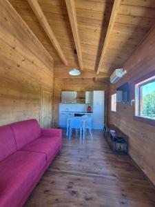 a living room with a couch and a table at La Baita Del Bosco in Albano di Lucania