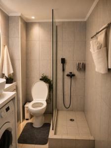 a bathroom with a toilet and a shower at GiAngels in Chania +25 photos