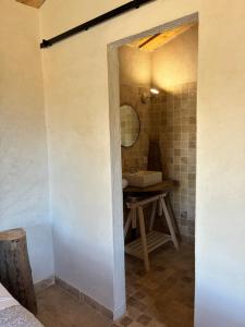 a bathroom with a sink and a mirror at Chambre bergerie privée in Sartène