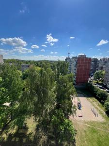 a tree in front of a building in a city at Deividas apart in Vilnius