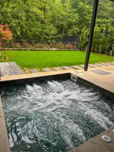 a pool of water in a yard at Montéa Villa in Brezovica