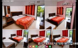 a collage of four pictures of a bedroom with two beds at cp residency in Karnaprayāg +3 photos