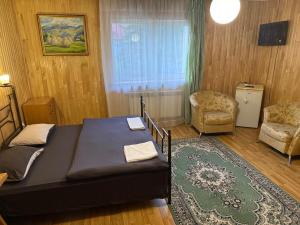 a bedroom with a bed and a chair in a room at Hotel palas tatarıv in Tatariv