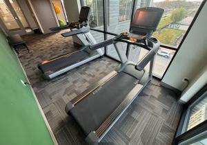 an overhead view of a gym with two treadmills and a treadmill at Evergreen Nook in Des Moines