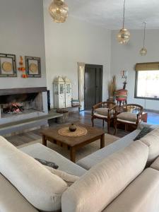 a living room with a couch and a fireplace at La Tina in Córdoba