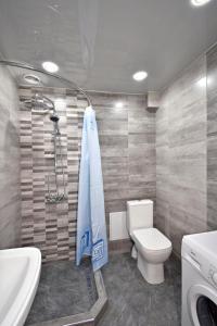 a bathroom with a toilet and a shower and a sink at Рядом с метро in Yerevan