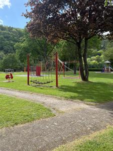 a park with a playground with a tree at Am Obersee Hotel in Simmerath