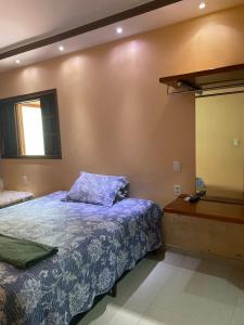 a bedroom with a bed and a mirror on the wall at Pousada Miriam in Limeira