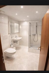 a bathroom with a toilet and a sink and a shower at Hotel Kreuzplatz Gießen Zentrum in Gießen