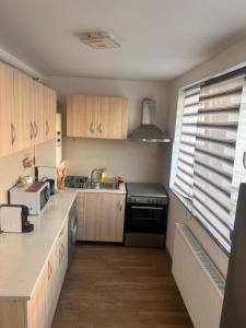 a kitchen with a sink and a stove at D&D New Residence in Piteşti