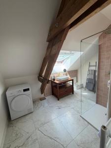 a bathroom with a toilet and a sink and a shower at Le Studio in Milly-sur-Thérain