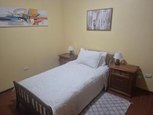 a bedroom with a bed with two night stands and two lamps at casa completa e independiente en 2 piso in Antofagasta
