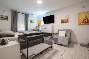a living room with a bunk bed and a couch at Bogdanović Winery Apartman in Ilok