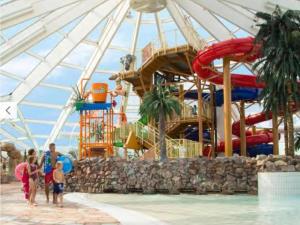 a group of people standing in front of a water park at FLC 11 Rooms in Rødby