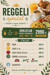 a menu of the reset navratil restaurant at Holiday Garden Nora in Gellénháza
