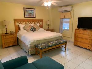 a bedroom with a bed and a flat screen tv at Beachfront Condo in Simpson Bay, SXM - 2BR 2BA in Simpson Bay +9 photos