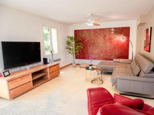 a living room with a large flat screen tv at Belle vue in Flayosc