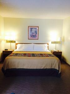 Bett in einem Hotelzimmer mit zwei Lampen auf beiden Seiten in der Unterkunft Brookshire Inn in Inez