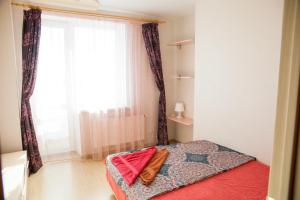 スィクティフカルにあるKosmos Apartmentsのベッドルーム1室(ベッド1台、大きな窓付)