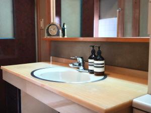 a bathroom sink with two bottles on top of it at ccb hotel 90Minutes from Tokyo in Chichibu