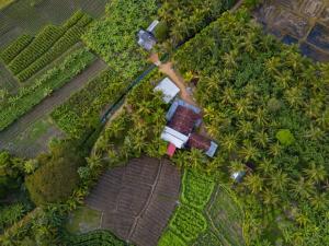 an overhead view of a house in a field with trees at farm house chalet in Dambulla