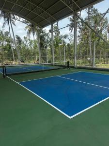 a tennis court with a net on it at Sky Holiday Homestay Cottages Madikeri Kushalnagar Coorg in Kushālnagar