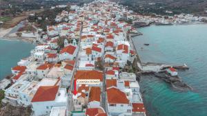 an aerial view of a village with white buildings at Camara Homes in Andros