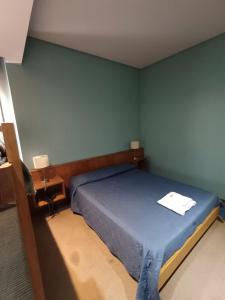 a bedroom with a bed with a blue wall at Hotel cirse cr in Comodoro Rivadavia
