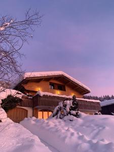 a house covered in snow in front at Chalet les Marmottes in Saint-Jean-de-Sixt +16 photos