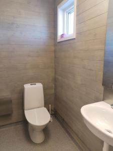 a bathroom with a toilet and a sink at Your cottege by the sea in Saltvik