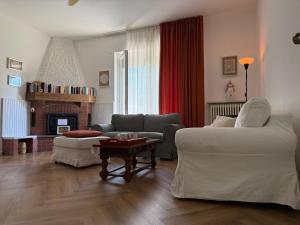 a living room with a couch and a fireplace at Casa Gaudia Varese living-working e quiete in Barasso